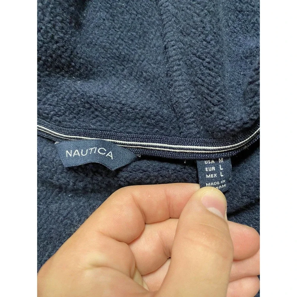 Vintage Nautica Mens Quilted Hoodie Vest Sweatshirt Full Zip Size Medium Blue
